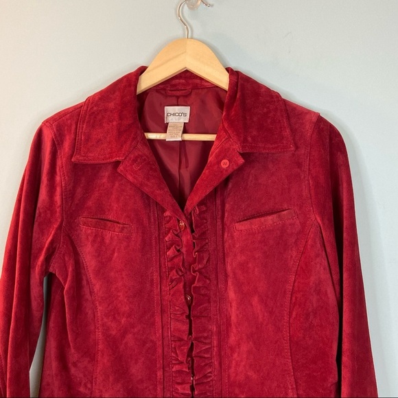 Chico’s Red Button Front Leather Jacket - Picture 4 of 9